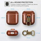 AirPods Leather Case, ICARER Genuine Leather AirPod case with Keychain and Led Light for Apple AirPods 2 Case & Airpods 1, Support Wireless Charging(Brown)