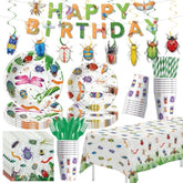 Bug Birthday Party Decorations For Kids, Garden Nature Themed Insect Party Supplies For Birthday Baby Shower, Paper Plates, Cups, Napkins, Banner, Swirls, Tablecloth, Cutlery, Serves 24