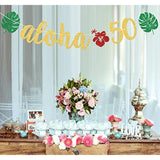 Aloha 50 Banner, Hawaiian 50Th Birthday Decorations, Aloha Party Decorations, Tropical Luau Birthday Party Decorations, Palm Leaf Decorations Gold Green Glitter