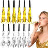 12 Pc Gold Silver Glitter Noise Makers Party Blowers for 2026 Celebration