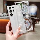 For Samsung Galaxy S23 Ultra Clear Glitter Case,Cute 3D Butterfly Floral Pearl Bling Sparkle Shiny With Wrist Strap Soft Tpu Aesthetic Women Girls Phone Case For Galaxy S23 Ultra 6.8" (Clear)