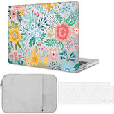 Hard Case Compatible With Macbook Pro 15 Inch 2019 2018 2017 2016 Release A1707 A1990, Plastic Hardshell Cover & Laptop Sleeve Bag & Keyboard Skin For Mac Pro 15 Touch Bar, Colourful Flowers