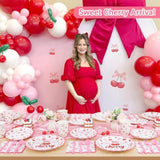 175Pcs She'S The Cherry On Top Decorations Plates Set, Cherry On Top Baby Shower Decorations Paper Plates Napkins Cups Cutlery For 25 Guests
