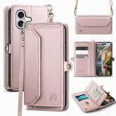 For Iphone 16 6.1" Wallet Case With Card Holder, Shoulder And Wristlet Straps, Soft Pu Leather, Magnetic Snap, Flip Phone Case For Women Men For Apple 16 Rose Gold