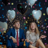 12-Pc Black & White Heart Foil Balloon Set for Weddings & Parties