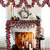 50Ft Halloween Tinsel Garland - Orange & Purple Metallic with Black Maple Leaves for Party Decor