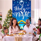 Christmas O Holy Night Door Cover - Navy Blue Nativity Scene Banner For Xmas Party Supplies