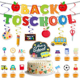 Back To School Banner Decorations - Welcome Back Banner, Hanging Swirls & Cake Toppers (Multicolor, School-Themed)