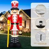 Christmas Inflatables 8Ft Nutcracker Figurine Red & White Soldier With Candy Cane Stripes, Staff & Crown Hat Festive Hol