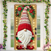 Christmas Gnome Door Cover 35X71 Inch Front Door Decoration With Lights And Poinsettia Holiday Door Banner For Outdoor Porch Entry Christmas Decorations Window