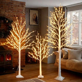 Set Of 3 Lighted Birch Tree, 4Ft 6Ft 8Ft White Artificial Christmas Tree With Total 456 Led Light, Prelit Waterproof Christmas Decoration For Indoor Outdoor Thanksgiving Wedding Holiday