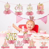 10pcs Miss Onederful Honeycomb Centerpieces for Baby Girl's 1st Birthday Decor