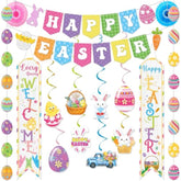 Easter Decorations Set Happy Easter Banner Colorful Egg Garland Bunny Hanging Swirl Decorations Welcome Porch Banner Spring Paper Fan For Home School Fireplace Ceiling Party Decorations