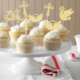24Pcs Mi Bautizo God Bless Cupcake Toppers Dove Cross Cupcake Picks Christian Baptism Cake Decorations For Religious God Bless Baby Shower Kids Birthday Party Supplies Gold