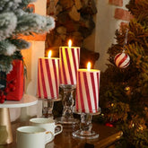 3 Pcs Christmas Flameless Candles Candy Cane Led Pillar Candle With Glitter Stripe Red And White Battery Operated Candlestick For Xmas Party Holiday Centerpiece Home Decoration
