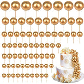 108PCS Foam Ball Cake Toppers & Cupcake Inserts in Gold for Wedding Birthday Decor