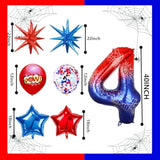 10Pcs 40 Inch Spider Theme Number 4 Foil Balloons Birthday Decoration Cartoon Hero Red And Blue Spider Web Design For Kids Large Mylar 4Th Number Balloon Cartoon Party Birthday Supplies