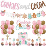 Cookies And Cocoa Party Decorations, Pink Cookies And Cocoa Banner Christmas Gingerbread Man Banner Cake Topper Balloons For Christmas Hot Cocoa Bar Supplies Birthday Party Decorations