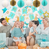 Mint Happy Birthday Party Decorations – Banner, Honeycomb Balls, Star Swirls & Garland for All Ages