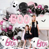 8pcs Halloween Bat Spider Boo Balloons Set Pink Foil Balloon Party Birthday Decorations