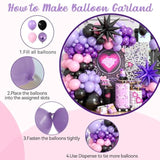 Pink And Purple Balloon Arch Garland Kit, Black Macaron Metallic Purple Pink Birthday Balloons, Star Foil Balloons For Kids Princess Girl Cartoon Theme Birthday Decorations Baby Shower Party Backdrop