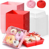 80 Pack Valentine Charcuterie Boxes With Clear Lids And Rope 5" Disposable Square Dessert Pink Red Food Box Cookie Boxes Containers For Valentine Party Favor Cake Sandwich
