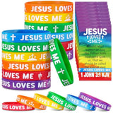 30 Sets/ 60 Pcs Jesus Loves Me Silicone Wristbands With Bible Verse Cards, Christian Religious Party Favors Gift Vbs Rubber Bracelets Wristbands For Trunk Or Treat Bible Sunday School Church