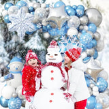 Snowflake Balloon Garland Arch Kit Winter Snowflake Balloons With Silver Blue White Snow Confetti Latex Balloon For Winter Wonderland Christmas Baby Shower Princess Birthday Party Decor