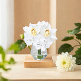 Bathroom Artificial Flowers With Small Vase - Real Touch Silk Fake Magnolia + Hydrangea Flowers Arrangemets In Glass Vase With Faux Water For Home Office Decor