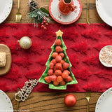 Christmas Trees Red Soft Plush Faux Fur Jacquard Christmas Table Runner, Holiday Kitchen Dining Table Decoration For Home Party Decor 13X72 Inch