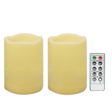 Waterproof Outdoor Battery Operated Flameless Candles With Remote Timer Plastic Flickering Fake Electric Led Pillars For Lantern Garden Wedding Christmas Decorations 3X4 Inches 2 Pcs