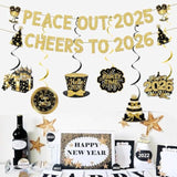 Peace Out 2025 Cheers to 2026 Gold Glitter Banner NYE Party Decor