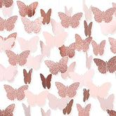 40 Feet Rose Gold Birthday Banner Streamers Butterfly Garland Paper Banner Hanging Party Supplies,Spring Hanging Butterfly Party Banner Mother Day Butterfly Hanging Decorations Wedding Baby Shower