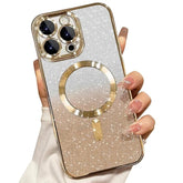 Compatible With Iphone 14 Pro Magnetic Glitter Case With Camera Lens Protector Full Protection Case Compatible With Magsafe Elegant Anti-Scratch Case Cover For Iphone 14 Pro Gold