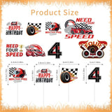40 Pcs Need Four Speed Birthday Decorations, Checkered Flag Race Car Cupcake Toppers, Happy 4Th Birthday Decorations For 4 Years Old Boys Racing Bday Party Favors Supplies