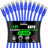 Maximm Cat 6 Ethernet Cable 1 Ft, (12-Pack) Cat6 Cable, LAN Cable, Internet Ca