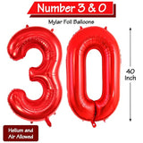 40" Red 30 Number Foil Balloon for 30th Birthday Party Decorations