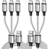 Multi Charging Cable, Usb C Splitter Cable, 3 In 1 Fast Charging Cord With 3 Type-C Male Port Compatible With Cell Phones Tablets And More - 2Pack 4Ft Silver