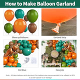 112PCS Retro Dinosaur Balloon Garland Kit - Green Orange Brown for Jungle Party