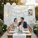 Glitter Blue Love Laughter & Happily Ever After Banner, 13FT White-Blue Champagne Heart Streamers Garland for Wedding Bridal Engagement Party