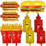 10Pcs BBQ Party Balloons Food Foil Hot Dog Burger Fries Ketchup Mustard