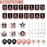 18Th Birthday Decorations For Girls, 30Pcs Black Rose Gold Happy Birthday Party Supplies, 18Th Crown And Sash, Banner, Hanging Swirl Flag, Balloons, 18 Year Old Party Decorations Kit