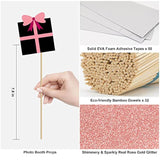 30 Pcs Rose Gold Birthday Photo Booth Props Kit with Real Glitter Designs