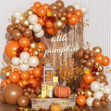 162PCS Fall Balloon Arch Kit with Orange Brown White Gold Balloons for Thanksgiving