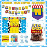 Cartoon Toy Baby Shower Decorations For Boys, Blue Toy Inspired Story It’S A Boy Story Supplies, Backdrop Balloon Garland Banner Tablecloth Cake Topper Tableware Plates Napkins Forks