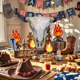 3Pcs Western Cowboy Party Decorations Longhorn Cow Balloons, Cowboy Foil Balloons For Last Rodeo Wild West Party Decorations Decors
