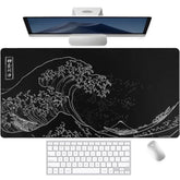 Japanese Sea Wave Anime Large Gaming Mouse Pad For Desk (31.5X15.7 In) Computer Desk Pad Mat With Non-Slip Rubber Base,Double Stitched Edges,3Mm Thick Mousepad Xxl For Keyboard And Mouse