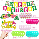 Hawaiian Flamingo Aloha Birthday Party Decorations Pack For Luau Summer Pool Aloha Tropical Pineapple Beach Themed Bday Party Supplies - Includes Glitter Cake Topper Banners And Balloons