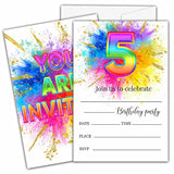 5Th Birthday Invitations For Kids, Rainbow Painting Birthday Party Invitation Cards, Gold Foil Party Celebration Supplies Decoration -20 Fill In Invitations With Envelopes (A01)