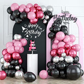 Pink Black Balloon Arch Kit, Pink Black Silver Balloon Garland Kit, Pi